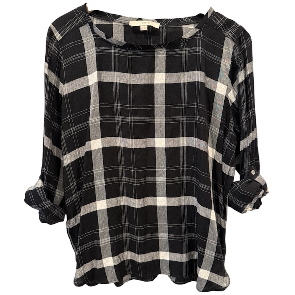 LOFT Black and White Plaid Button Down Shirt